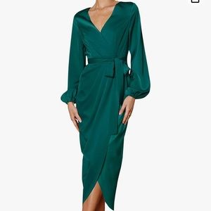 Gorgeous formal satin dark green dress